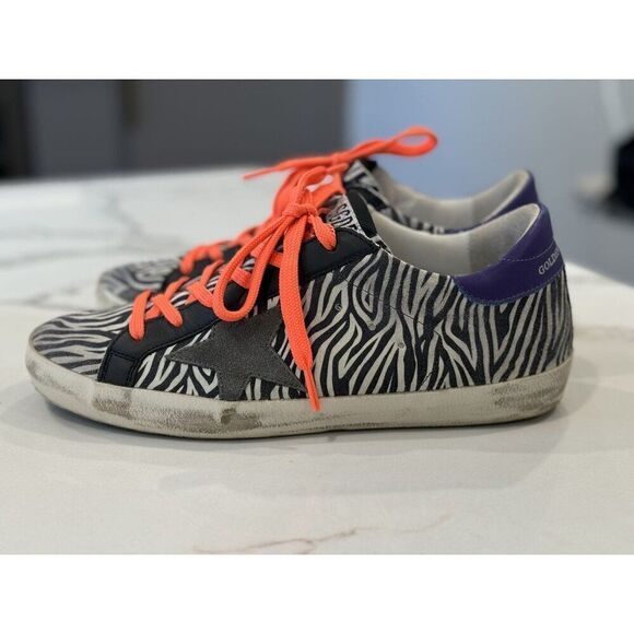 Golden Goose Superstar Zebra-Striped Sneakers Size 38 - Picture 1 of 9